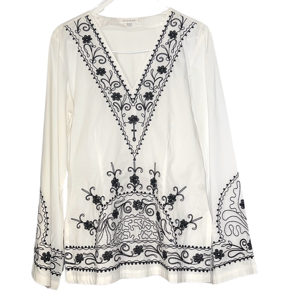 Artisan Women’s Embroidered Tunic Bell Sleeved Top LARGE - Picture 3 of 5